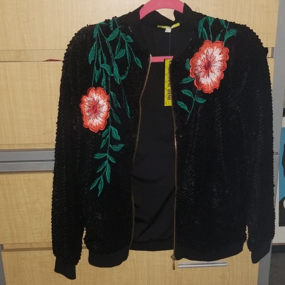 Gianni Bini black and floral sequin jacket